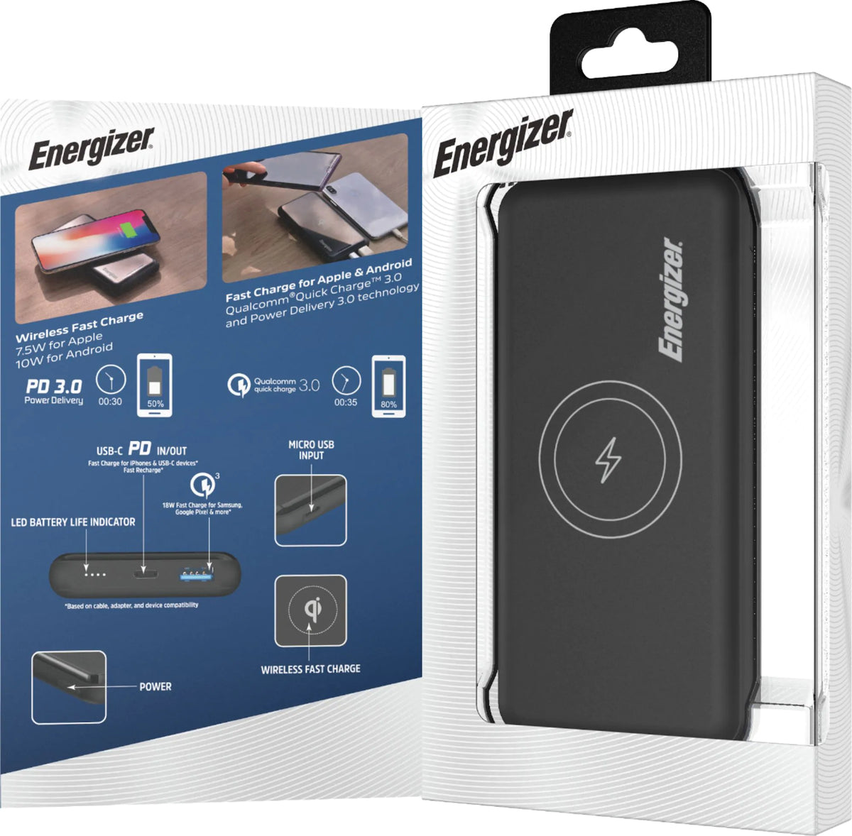 Energizer 20,000mAh Power Bank with USB-C Power Delivery (PD) and